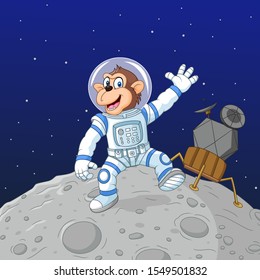 Cartoon monkey astronaut on the moon