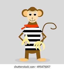 Cartoon monkey with banana. Cartoon animal and monkey vector illustration