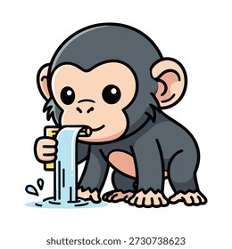 Escova de dentes de macaco de desenho animado com escova de dentes e pasta de dentes