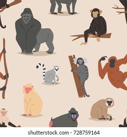 Cartoon monkey character animal wild vector illustration seamless pattern background