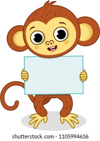 Cartoon monkey character holding a empty sign ready for any text. Vector illustration.
