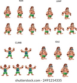 "Cartoon Monkey Charakter Sprite Blatt mit Leerlauf, Sprung und laufen Animationen für 2D-Spiele."