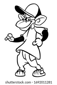 Caricatura de monos chimpancés bailando. Ilustración vectorial esbozada. Diseño de un libro coloreado