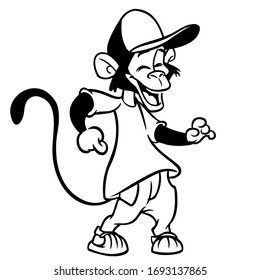Cartoon monkey chimpanzee dancing. Vector illustration outlined. Design for coloring book