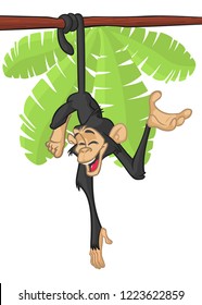 Cartoon monkey chimpanzee hang down the tree