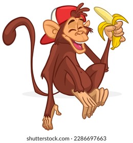 Cartoon monkey chimpanzee. Vector illustration of happy monkey character design isolated