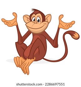 Cartoon monkey chimpanzee waving hands. Vector illustration of happy monkey character.