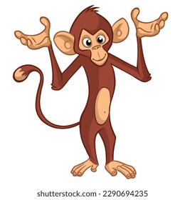 Cartoon monkey chimpanzee waving hands. Vector illustration of happy monkey character.