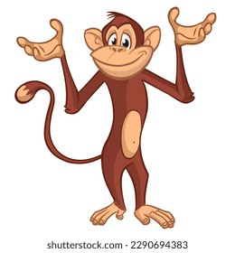 Cartoon monkey chimpanzee waving hands. Vector illustration of happy monkey character.