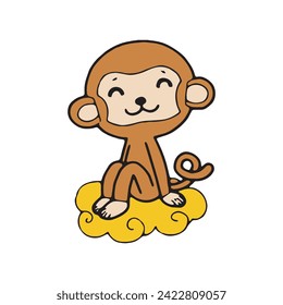cartoon monkey comic doodle illustration vector isolated on white background