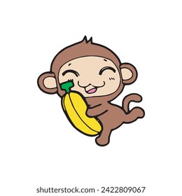 cartoon monkey comic doodle illustration vector isolated on white background