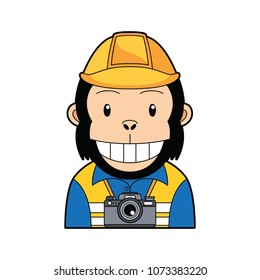 cartoon monkey construction worker with camera