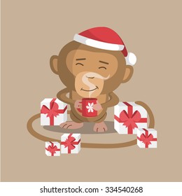 Cartoon monkey and Cup, flat vector illustration.