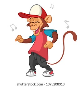 Cartoon monkey dancing. Vector illustration. Chimpanzee dancer