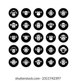 Cartoon monkey face black circle icon