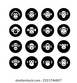Cartoon monkey face black circle icon