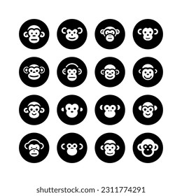 Mono de caricatura cara icono de círculo negro