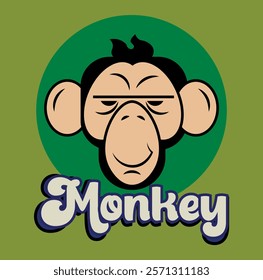 Cartoon monkey face, product mascot, brand emblem design. Vector illustration