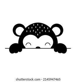 Cartoon monkey face in Scandinavian style. Cute animal for kids t-shirts, wear, nursery decoration, greeting cards, invitations, poster, house interior. Vector stock illustration