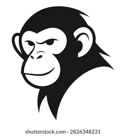 A cartoon monkey face with a sly expression, black and white illustration, simple design