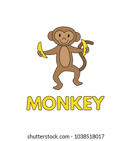 Cartoon monkey flashcard. Vector illustration for children education