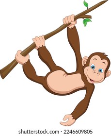 Cartoon-Affe am Baum hängt