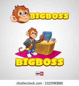 Cartoon monkey head icon. Vector illustration of cute chimpanzee/ape mascot isolated.Design for t-shirt, banner, funny poster, print, etc