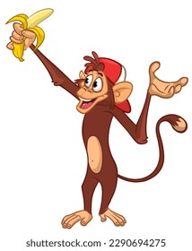 Cartoon monkey holding banana. Vector illustration