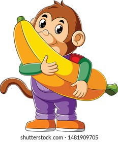 Cartoon monkey holding big banana