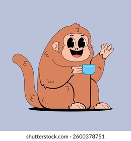 Cartoon monkey holding coffee cup