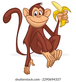 Cartoon monkey holding and eating banana