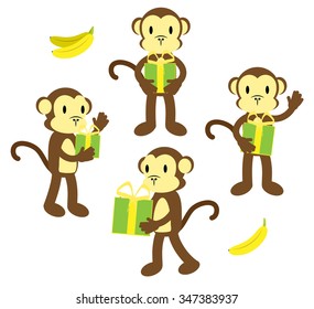 cartoon monkey holding a giftbox vector