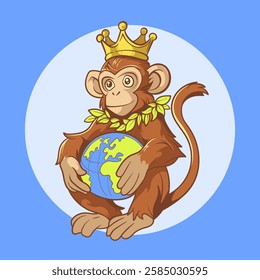 cartoon of a monkey hugging a globe