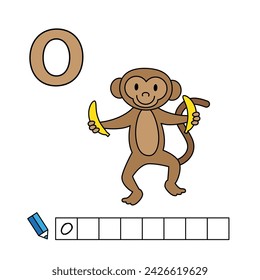 Cartoon monkey illustration. Learning game for small children - write a word in Russian language. Vector alphabet for kids