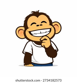 Cartoon monkey mascot in thinking pose with curious expression. Suitable for idea concept, brainstorming illustration, problem solving, education content, creative thinking, and brand character design. Flat vector illustration, isolated
