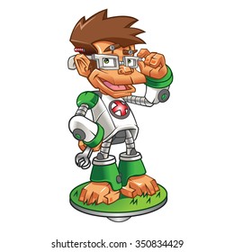 Cartoon Monkey Nerd robot