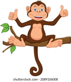 cartoon monkey on the tree and thumbs up