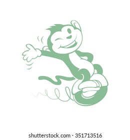 Cartoon monkey on wheel