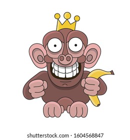 Cartoon Monkey On A White Background, Vector Illustration Suitable For Greeting Card, Poster Or T-shirt Printing.