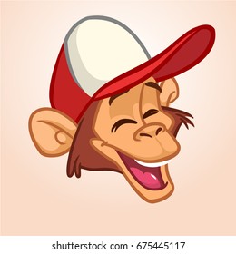 Cartoon monkey rapper. Vector happy monkey head icon. Hip-hop character. Illustration isolated