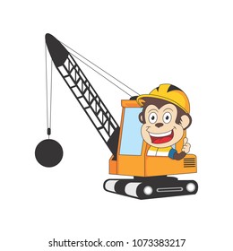 cartoon monkey riding heavy equipment