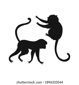 Elemento de diseño de silueta de mono de dibujos animados aislado en blanco. Conjunto de clipart de forma negra de animal de jungla. Perfecto para un diseño de corte de impresión de pantalla de seda de un color