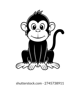 A cartoon monkey sitting on the ground with a smile