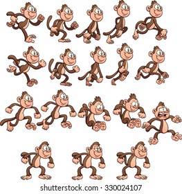 Cartoon monkey sprites. Vector clip art illustration with simple gradients. Each element on a separate layer. 