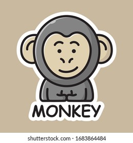 Cartoon monkey sticker in modern flat style. Simple vector illustration of wildlife.