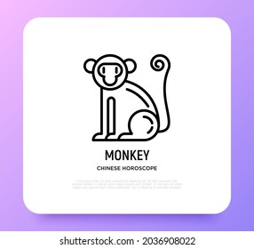 Cartoon monkey thin line icon. Modern vector illustration for Chinese horoscope.