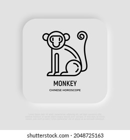 Cartoon monkey thin line icon. Modern vector illustration for Chinese horoscope.