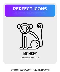 Cartoon monkey thin line icon. Modern vector illustration for Chinese horoscope.