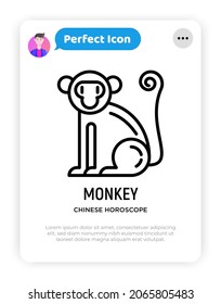 Cartoon monkey thin line icon. Modern vector illustration for Chinese horoscope.