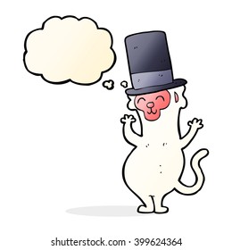 cartoon monkey in top hat with thought bubble